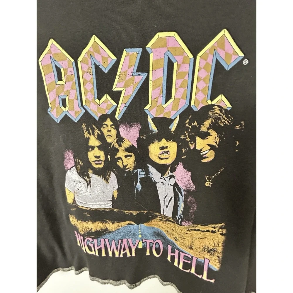 AC/DC Highway to Hell Graphic Black Cropped Top Shirt, Size XXL